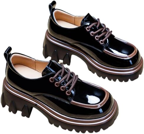 Women's Fashionable Platform Leather Shoes - Youthful and Fashionable, Comfortable and Casual Chunky Heels in Saudi Arabia