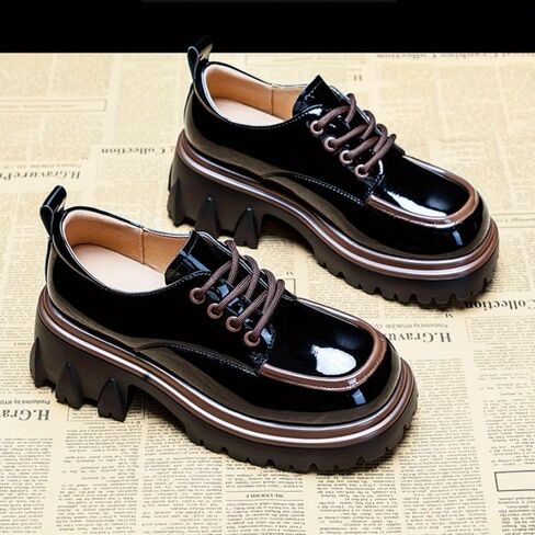 Women's Fashionable Platform Leather Shoes - Youthful and Fashionable, Comfortable and Casual Chunky Heels in Saudi Arabia