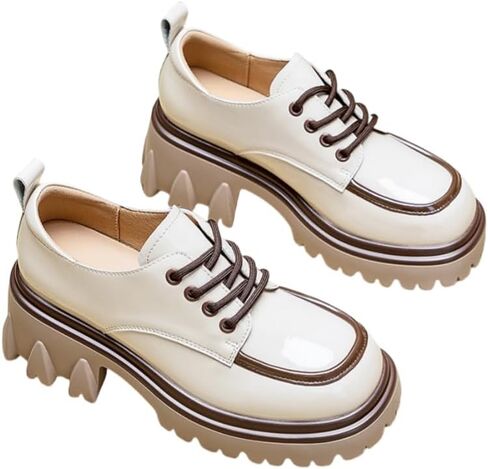 Women's Fashionable Platform Leather Shoes - Youthful and Fashionable, Comfortable and Casual Chunky Heels in Saudi Arabia