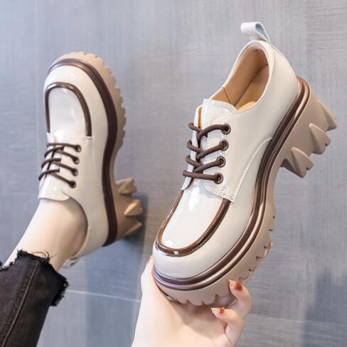Women's Fashionable Platform Leather Shoes - Youthful and Fashionable, Comfortable and Casual Chunky Heels in Saudi Arabia