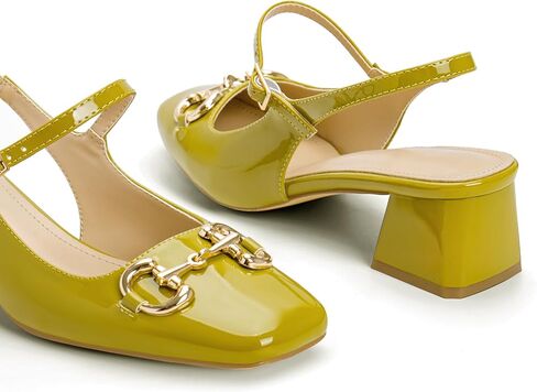 أحذية ماري جينس Slingback للنساء مغلقة بمقدمة مربعة أحذية بكعب مكتنز منخفض مع إبزيم وحزام الكاحل كاجوال للحفلات in Kuwait