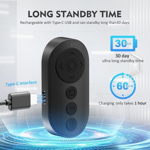 جهاز التحكم عن بعد لـ TikTok، مصراع الكاميرا عن بعد لاسلكي مع تكبير للآيفون والأندرويد، مفتاح الكاميرا الخلفية الأمامية، أداة تقليب الصفحات لتطبيق الكتاب الإلكتروني، جهاز التحكم عن بعد للهاتف، حلقة تمرير لـ TIK Tok، أسود in Kuwait