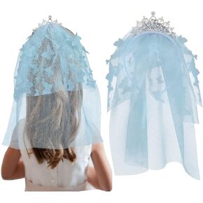 Kilshye Girls Tiaras Headband Pink Butterfly Crown Princess Veil Pearl Costume Hair Accessories for Kids
