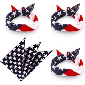3 Pieces American Flag Bandana USA Flag Pattern Headband Kerchief Unisex Cowboy Bandanas Patriotic Accessories