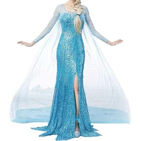 Women Halloween Cosplay Frozen Elsa Princess Costume Girls Fancy Party Dress Up