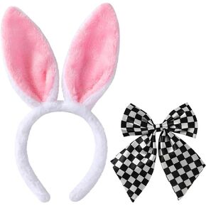 White Rabbit Ears Headband and Bow Tie Bunny Costume Accessories Easter Halloween Cosplay Dress up