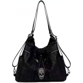 Skull Handbag Purse for Women Gothic Top-handle Shoulder Bag PU Leather Tote Satchel Black