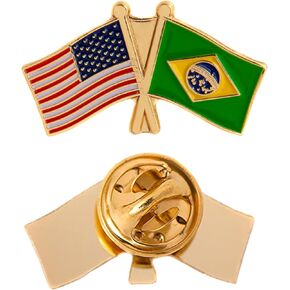 Brazil Lapel Pin Enamel with United States USA Souvenir Hat Men Women Patriotic Brazilian Country (Double Flag Pin)