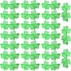 24PCS St. Patrick's Day Glasses, Green Shamrock Sunglasses Clover Shutter Glasses Bulk for Kids Adults St. Patricks Day Costume Party, Irish Carnival Party Props Decoration Accessories
