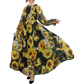 MedeShe Women's Long Sleeve Floral Holiday Beach Bridesmaid Maxi Dress Sundress