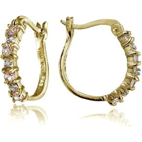 Yellow Gold Flashed Sterling Silver Polished Simulated Gemstone Round Hoop Earrings