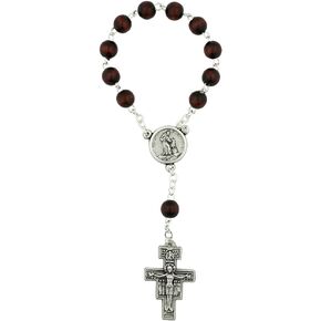 San Damiano One Decade Rosary with Mahogany Stain Beads in Kuwait