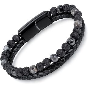 VersaKits Mens Bracelet Beaded and/or Leather Braided and/or Stainless Steel Charm Bracelet Gift for Men