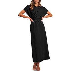 Happy Sailed Womens Formal Dress 2024 Trendy Elegant Batwing Sleeve Front Wrap Tie Waist Long Maxi Cocktail Party Dresses