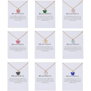 Rrdaily 9 Pcs Dainty Colorful Butterfly Pendant Necklace Set for Women,Bohemian Acrylic Butterfly Chain Necklace Cute Jewelry Gift