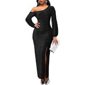 Sexy One Shoulder Prom Gowns for Women Elegant Side High Split Sparkly Mermaid Dresses Sequin Formal Evening Party Dress