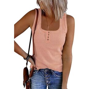 NEYOUQE Womens Casual Summer Loose Stretchy Tank Tops Ribbed Vest Button Cami Tee Shirts Dressy Trendy Sweater Tshirt