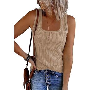NEYOUQE Womens Casual Summer Loose Stretchy Tank Tops Ribbed Vest Button Cami Tee Shirts Dressy Trendy Sweater Tshirt