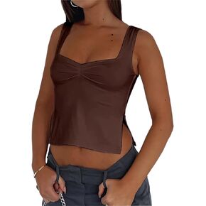 Women’s Sleeveless Popcorn Crop Tank Top Round Neck Backless Top Sexy Y2K Basic Going Out Tops