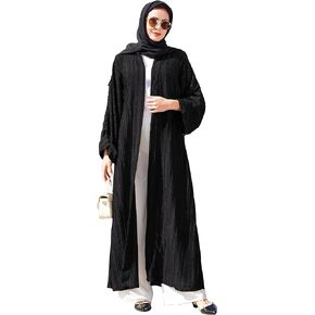 AWIBMK Women Muslim Abaya Open Front Cardigan Kaftan Dress Solid Color Kimono Middle East Arabian Dubai Clothes