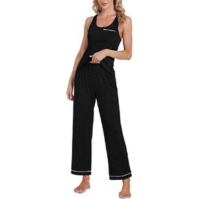 OPOIPIN Women's Pajamas Sets Scoop Neck Sleeveless Tank Tops and Elastic Waist Long Pants Sleepwear Sets with chest pocket
