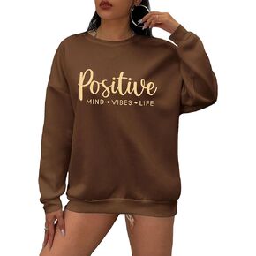 WDIRARA Women's Plus Size Letter Print Round Neck Sweatshirt Long Sleeve Graphic Pullovers
