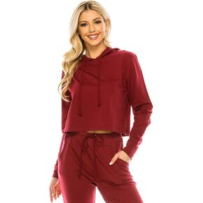 RENESEILLE Women's Crop Hoodie Sweatshirt - Casual French Terry Cropped Long Sleeve Workout Active Pullover Sweater Top