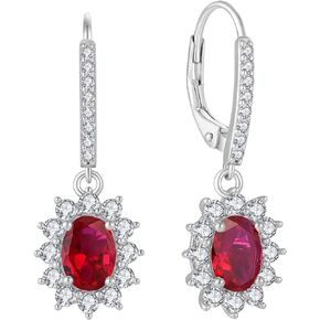 Raymard 925 Sterling Silver Halo Oval Earrings, Classic Princess Diana Leverback Earrings, Women's Dangle Drop Earrings, Birthstones Porm Jewelry Gifts for Women
