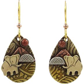 Silver Forest Elephant on Teardrop with Goldstone NE-1478