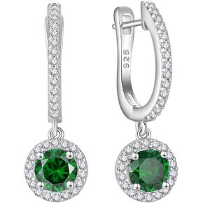 VA JENT Huggie Drop Earrings for Women 925 Sterling Silver 6mm Round Cubic Zirconia Birthstone Gemstone Dangle Earring for Holidays Gifts