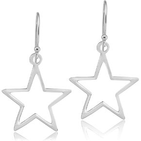 AeraVida Symmetric Everyday Shining Star Minimalist Sterling Silver Dangle Celestial Earrings, 0.87x1.38 inch