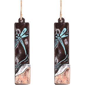 DianaL Boutique Fashion Dragonfly Earrings Dangle Patina Copper Finish