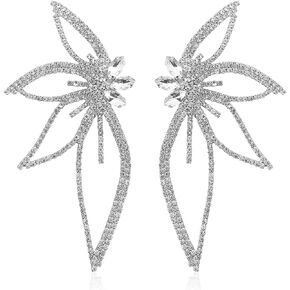 Rhinestone Flower Earrings for Women Girls Crystal Bohemian Boho Fancy Earrings Cluster Stone Floral Drop Dangle Earrings for Women Girls Sparkly Statement Flower Stud Earrings Jewelry Gift for Birthday Valentine Mother Day Christmas