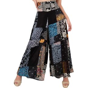 LOFBAZ Women's Patchwork Wide Leg Palazzo Pants Yoga Hippie Harem Trousers