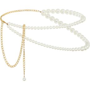 Cowking Layered Chain Belt Pearl Waist Chain Adjustable Body Pearl Pendant Chain Jewelry Accessories for Women and Girl