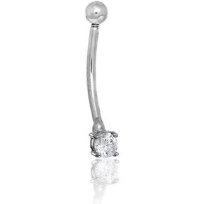 14K Solid White Gold Curved Barbell 3mm Round CZ Eyebrow Ring, 16 Gauge