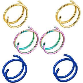 Stainless Steel Spiral Nose Ring Double Hoop Nose Ring Single Pierced Nose Piercing for Women Hypoallergenic