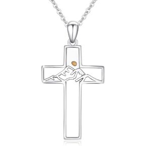 Mustard Seed Necklace 925 Sterling Silver Cross Necklace for Men Mountain Pendant Cross Jewelry for Women Girls