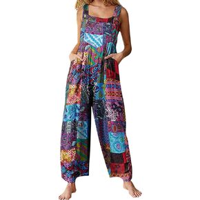 Womens Jumpsuit Suspender Wide Leg Overall Loose Bib Overalls Summer Boho Baggy Jumpsuits Wide Legged Harem Pants