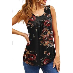 Halife Women's Summer Casual Sleeveless Tank Tops Pleated Front Tunic Tops