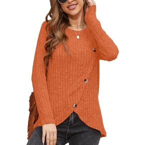 DouBCQ Womens Long Sleeve Shirts 2023 Fall Lightweight Sweaters Buttons Side Tunic Tops