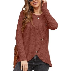 DouBCQ Womens Long Sleeve Shirts 2023 Fall Lightweight Sweaters Buttons Side Tunic Tops