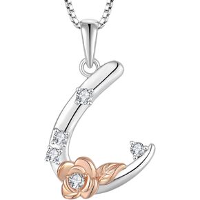 STARCHENIE Women's Initial Necklace 925 Sterling Silver Letter A-Z Necklace for Girl 26 Alphabet Pendant Rose Flower Jewelry