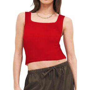 iGENJUN Women's Summer Sleeveless Ribbed Square Neck Casual Slim Fitted Basic Cropped Tank Cami