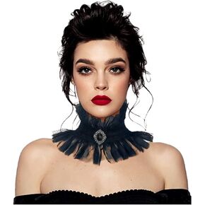 L'VOW Gothic Neck Ruff Collar Victorian Ruffle Choker with Gem for Women Girls Halloween Costume
