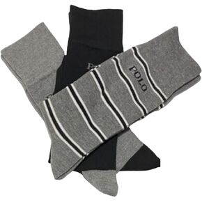 POLO RALPH LAUREN Mens 3 Pairs Designer Dress Socks Grey (as1, numeric, numeric_10, numeric_13, regular, regular, Grey-Black-Stripe)