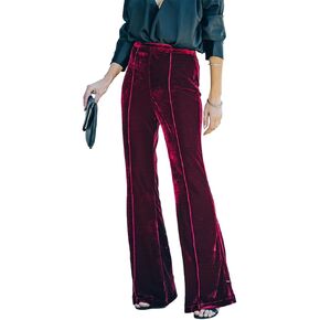 IKADEX Women Velvet Flare Pants High Waist Wide Leg Palazzo Bell Bottom Trousers Casual Dress Work Pants