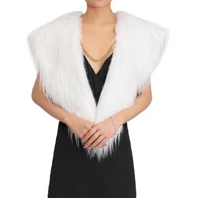 شالات وأغطية من الفرو للسيدات من EASEDAILY، أغطية من فرو الزفاف الصناعي مع سلسلة ذهبية للعروس ووصيفات العروس in Kuwait