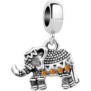 KunBead Elephant Bead Charms for Bracelets for Women Love Animal Birthstone Crystal Charm Beads