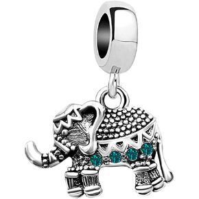 KunBead Elephant Bead Charms for Bracelets for Women Love Animal Birthstone Crystal Charm Beads
